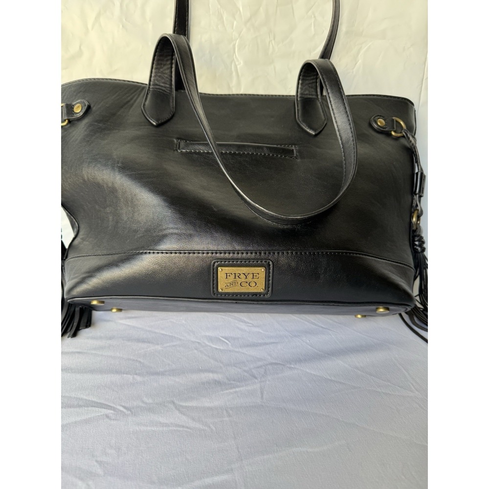Frye Black Faux Leather Patchwork Tote with Tassels - Picture 6 of 9